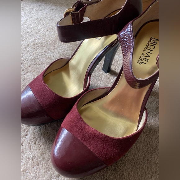 Michael Kors Burgundy Deep Red Patent Leather & Suede Maryjane Heels - Picture 9 of 9